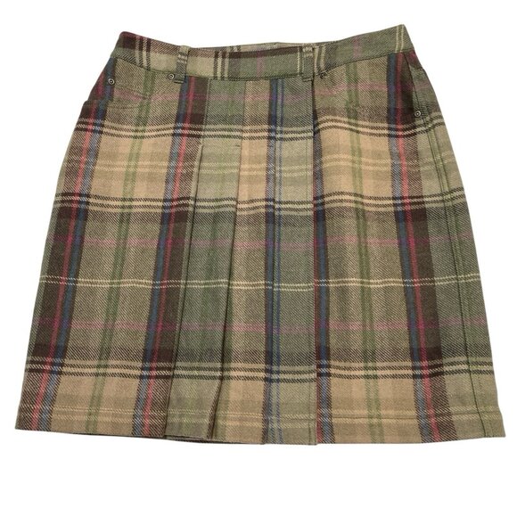 Liz Claiborne Y2K Skirt 10 Green Plaid Mini Wool Blend Dark Academia Preppy - Picture 1 of 9